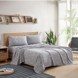 New Cotton Rich Ultra Soft 4 Piece Gray Stone Jersey Bed Sheet Set For Queen Bed